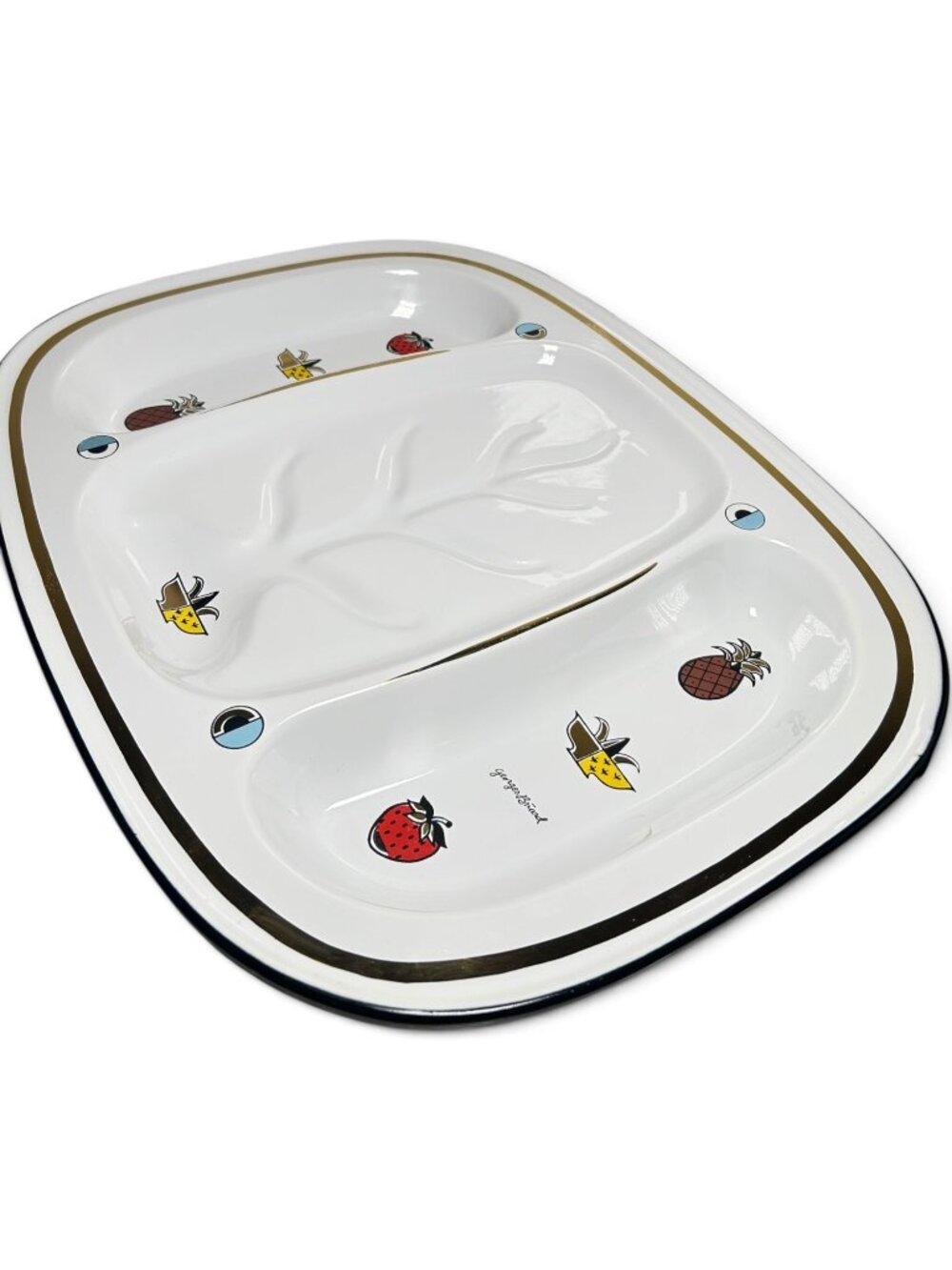 Georges Briard Ambrosia Enamel Divided Serving Tray Fruit Gold Rim 1960s Vintage - Picture 5 of 10